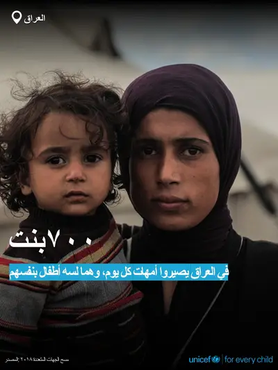 Adolescent motherhood tile for Iraq, Bold number · Arabic