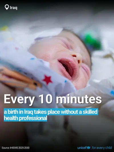 Skilled birth attendance tile for Iraq, Bold number · English