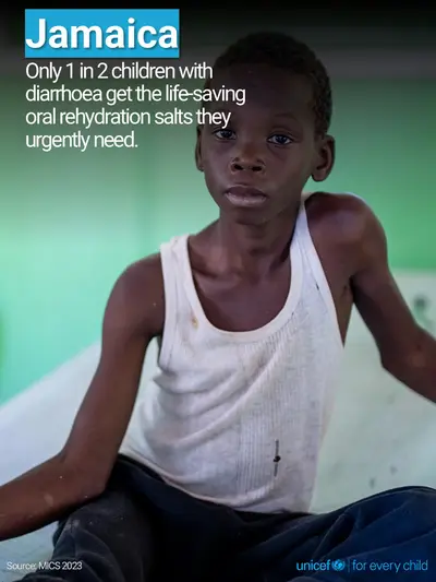 Oral rehydration salts tile for Jamaica, Photo · English