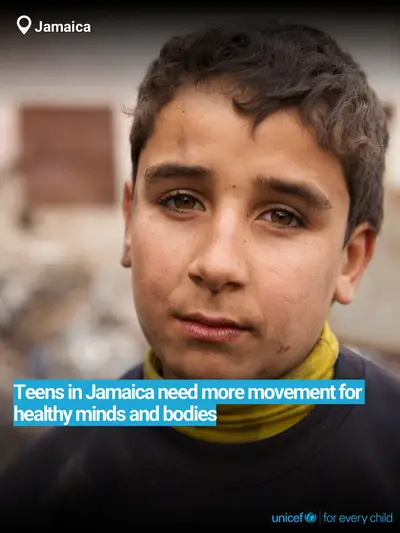 Adolescent physical activity tile for Jamaica, Bold number · English