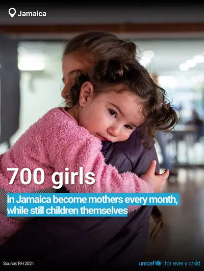 Adolescent motherhood tile for Jamaica, Bold number · English