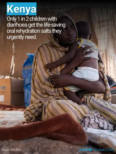 Oral rehydration salts tile for Kenya, Photo · English