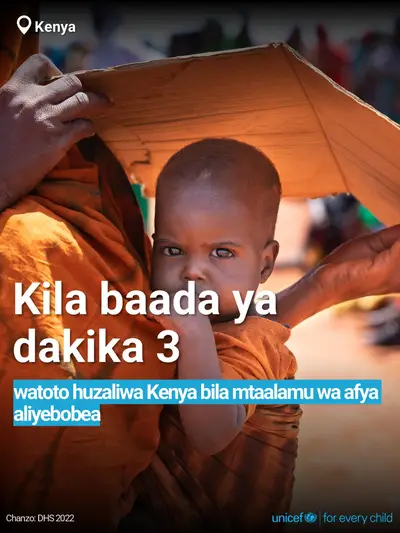 Skilled birth attendance tile for Kenya, Bold number · Swahili