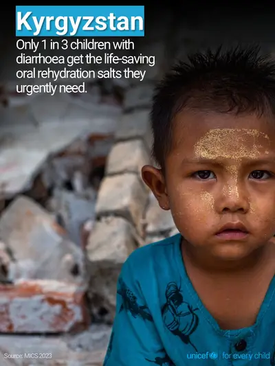 Oral rehydration salts tile for Kyrgyzstan, Photo · English
