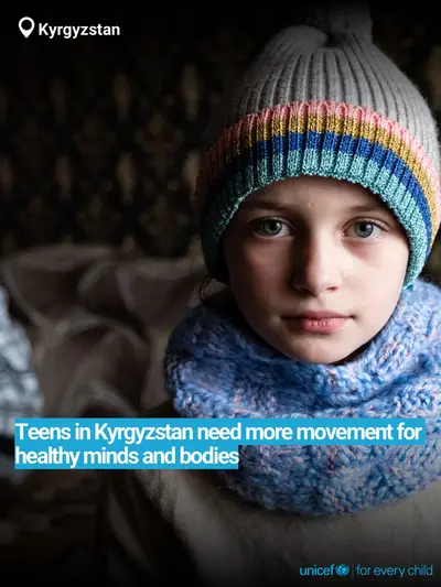 Adolescent physical activity tile for Kyrgyzstan, Bold number · English