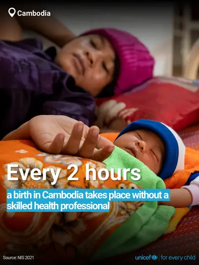 Skilled birth attendance tile for Cambodia, Bold number · English
