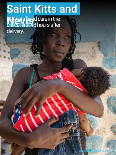Postnatal care tile for Saint Kitts and Nevis, Photo · English