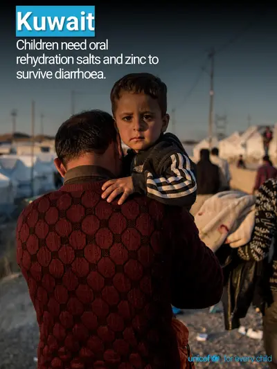 Oral rehydration salts tile for Kuwait, Photo · English