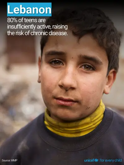 Adolescent physical activity tile for Lebanon, Photo · English