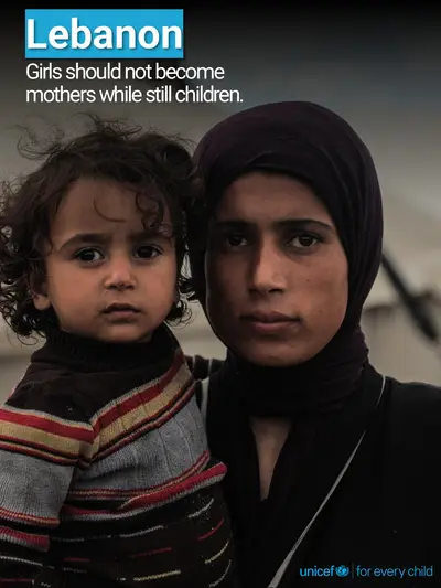 Adolescent motherhood tile for Lebanon, Photo · English