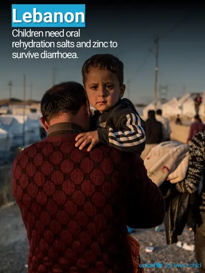 Oral rehydration salts tile for Lebanon, Photo · English