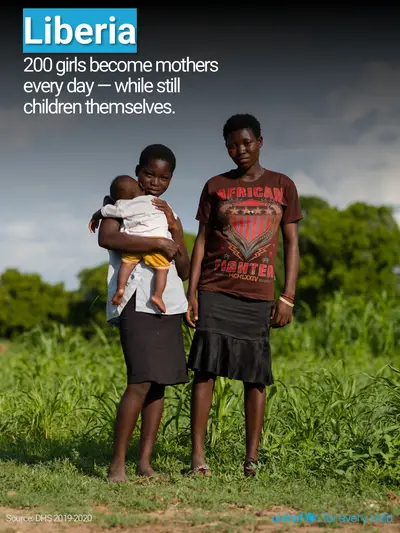 Adolescent motherhood tile for Liberia, Photo · English