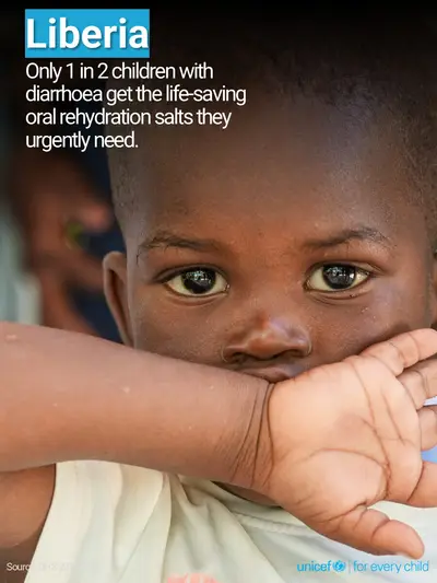 Oral rehydration salts tile for Liberia, Photo · English