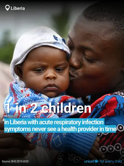 Childhood pneumonia tile for Liberia, Bold number · English