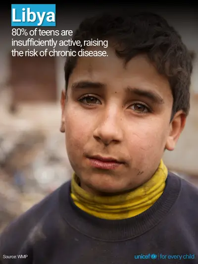Adolescent physical activity tile for Libya, Photo · English