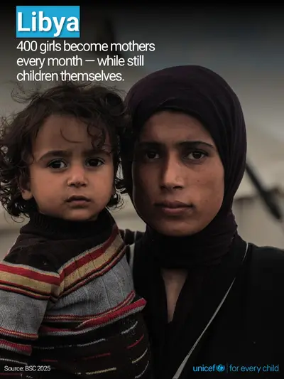 Adolescent motherhood tile for Libya, Photo · English