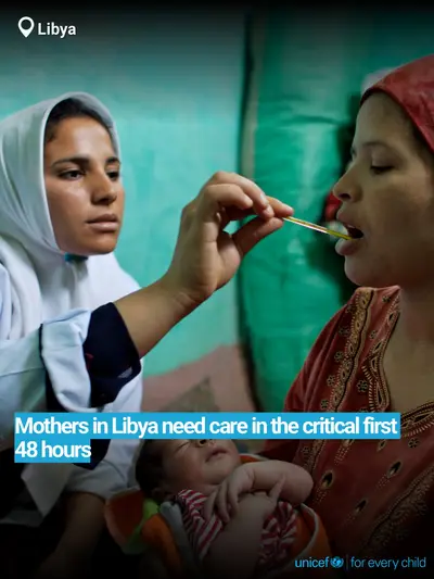 Postnatal care tile for Libya, Bold number · English