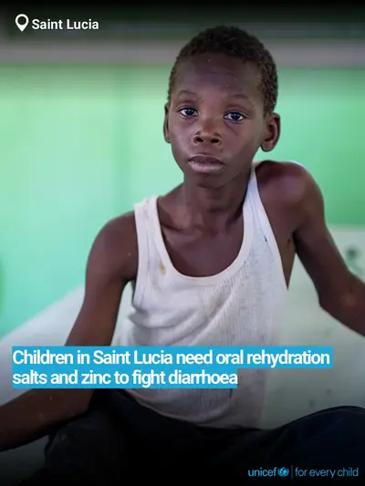 Oral rehydration salts tile for Saint Lucia, Bold number · English