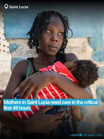 Postnatal care tile for Saint Lucia, Bold number · English