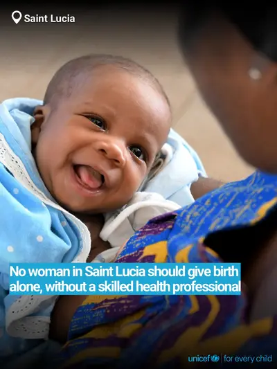 Skilled birth attendance tile for Saint Lucia, Bold number · English