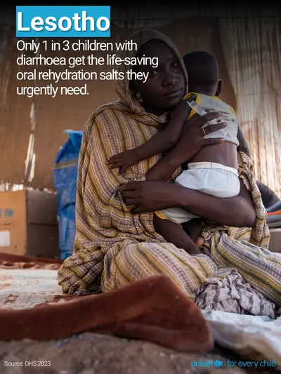 Oral rehydration salts tile for Lesotho, Photo · English
