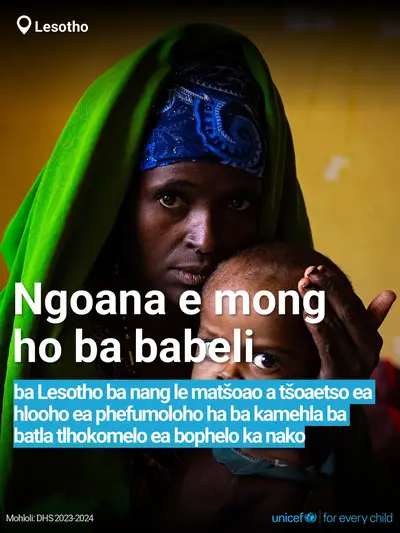 Childhood pneumonia tile for Lesotho, Bold number · Sesotho