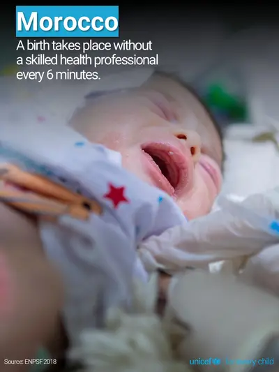 Skilled birth attendance tile for Morocco, Photo · English