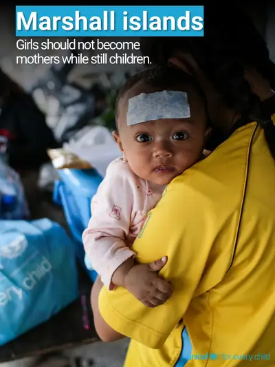 Adolescent motherhood tile for Marshall Islands, Photo · English