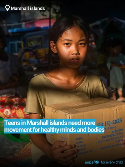 Adolescent physical activity tile for Marshall Islands, Bold number · English