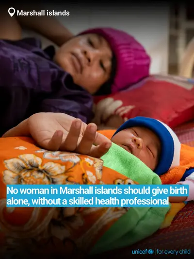 Skilled birth attendance tile for Marshall Islands, Bold number · English