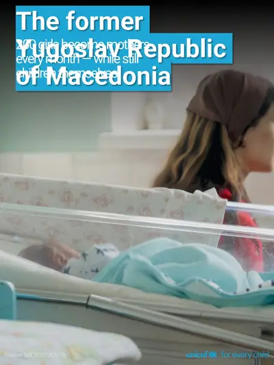 Adolescent motherhood tile for North Macedonia, Photo · English