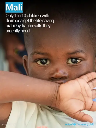 Oral rehydration salts tile for Mali, Photo · English