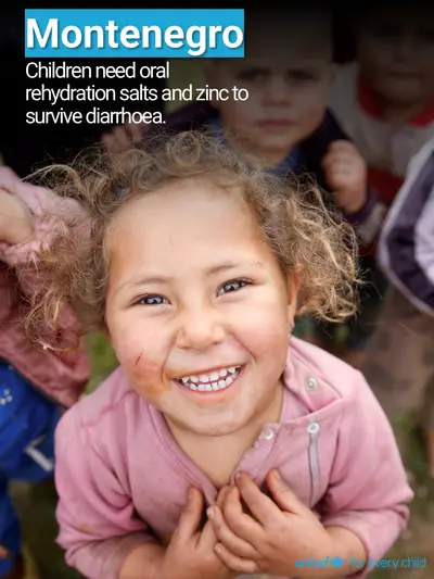 Oral rehydration salts tile for Montenegro, Photo · English
