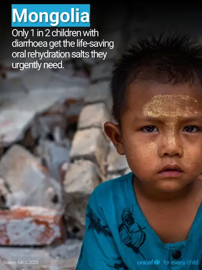 Oral rehydration salts tile for Mongolia, Photo · English