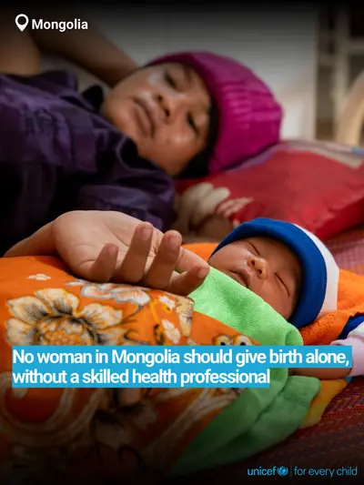 Skilled birth attendance tile for Mongolia, Bold number · English