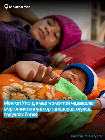 Skilled birth attendance tile for Mongolia, Bold number · Mongolian