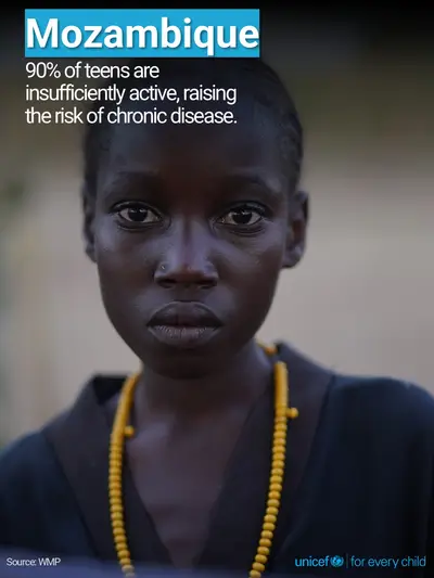 Adolescent physical activity tile for Mozambique, Photo · English