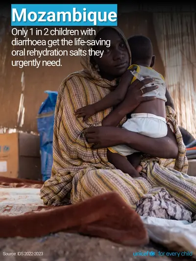 Oral rehydration salts tile for Mozambique, Photo · English
