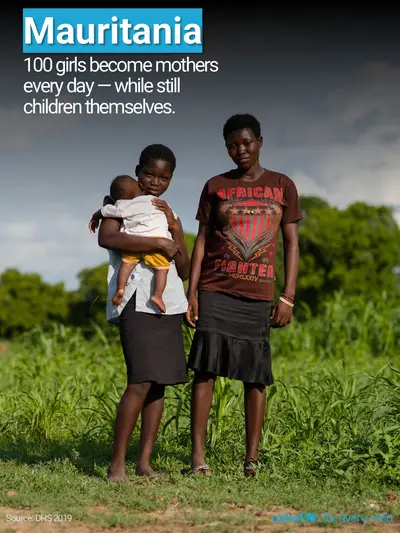 Adolescent motherhood tile for Mauritania, Photo · English