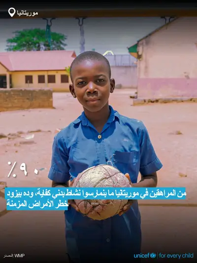 Adolescent physical activity tile for Mauritania, Bold number · Arabic