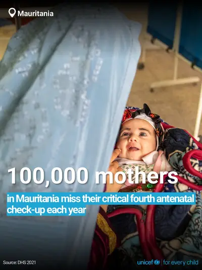 Antenatal care tile for Mauritania, Bold number · English