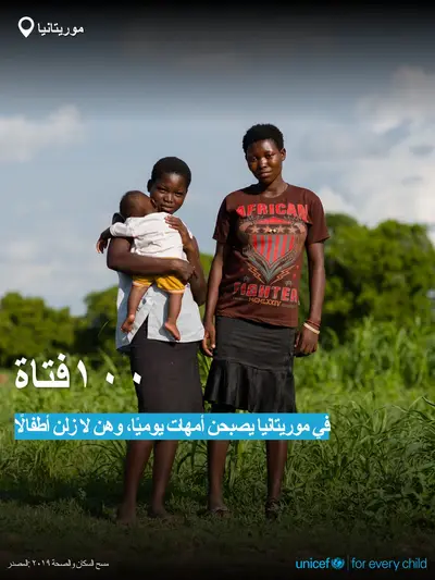 Adolescent motherhood tile for Mauritania, Bold number · Arabic