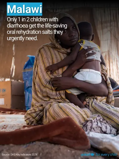 Oral rehydration salts tile for Malawi, Photo · English