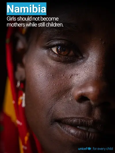 Adolescent motherhood tile for Namibia, Photo · English