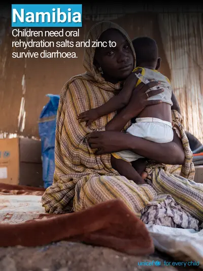 Oral rehydration salts tile for Namibia, Photo · English