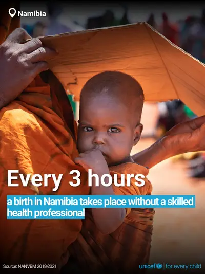 Skilled birth attendance tile for Namibia, Bold number · English