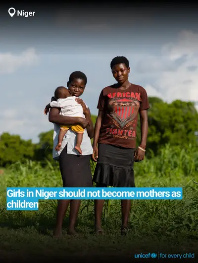 Adolescent motherhood tile for Niger, Bold number · English