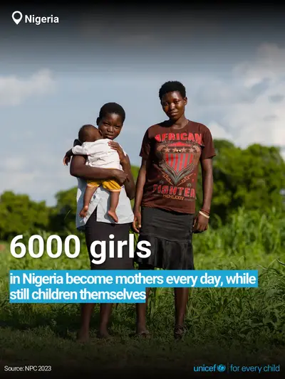 Adolescent motherhood tile for Nigeria, Bold number · English