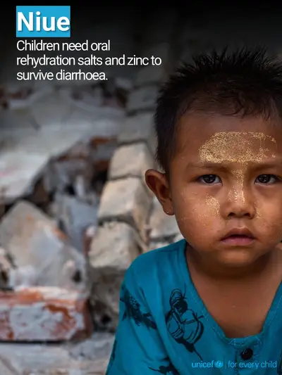 Oral rehydration salts tile for Niue, Photo · English