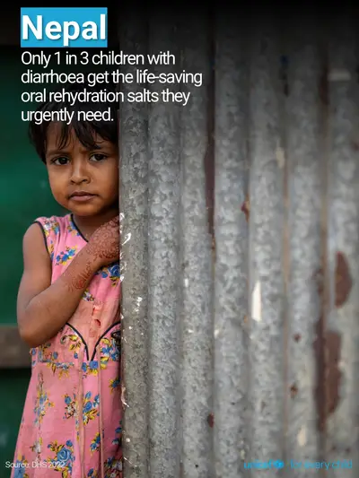 Oral rehydration salts tile for Nepal, Photo · English